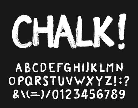 Chalk alphabet font. Hand drawn messy letters, numbers and symbols. Stock vector typescript for your design.のイラスト素材