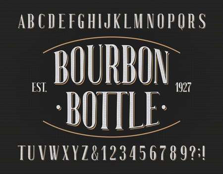 Bourbon Bottle alphabet font. Retro letters and numbers. Vector typeface for your typography design.のイラスト素材