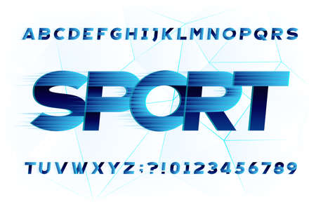 Sport alphabet font. High speed effect letters and numbers on bright background. Stock vector typeface for your design in sport style.のイラスト素材