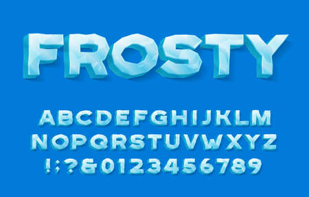 Frosty alphabet font. 3D ice letters and numbers with shadow. Stock vector typescript for your typography design.のイラスト素材