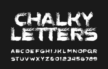 Chalky Letters alphabet font. Hand drawn letters, numbers and symbols. Stock vector typescript for your design.のイラスト素材