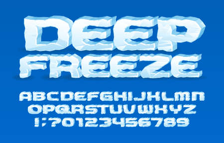 Deep Freeze alphabet font. 3D cartoon ice letters and numbers. Stock vector typescript for your typography design.のイラスト素材