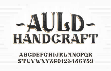 Auld Handcraft alphabet font. Vintage handwritten letters and numbers. Stock vector typescript for your typography design.のイラスト素材