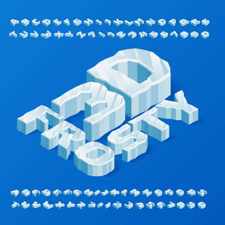 3D Frosty alphabet font. 3D isometric ice letters and numbers. Stock vector typescript for your typography design.のイラスト素材