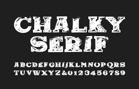Chalky Serif alphabet font. Hand drawn serif letters and symbols. Stock vector typeface for your design.のイラスト素材