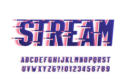 Stream alphabet font. Wind effect letters and numbers. White background. Stock vector typescript for your design in sport style.のイラスト素材