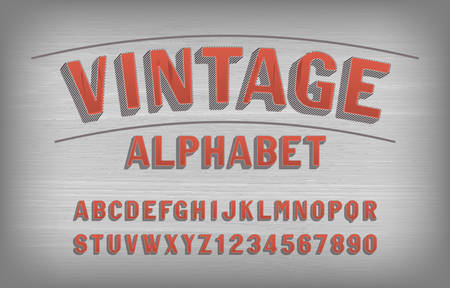 Vintage alphabet font. Retro handwritten letters and numbers. Stock vector typescript for your typography design.のイラスト素材