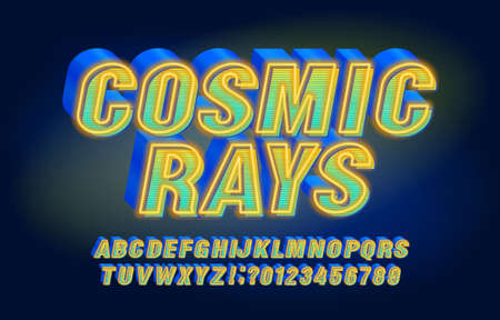 Cosmic Rays alphabet font. 3D effect letters, numbers and symbols. Stock vector typescript for your typography design.のイラスト素材