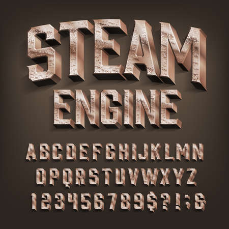 3D Retro alphabet font. Vintage letters and numbers. Vector typeface for your typography design.のイラスト素材