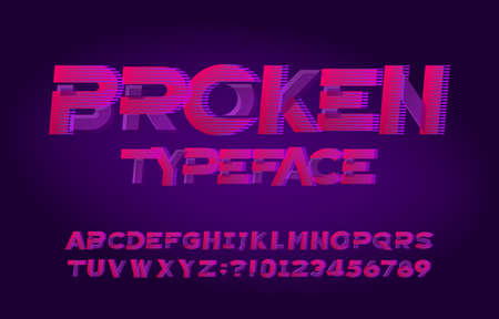 Broken alphabet typeface. Futuristic letters and numbers. Stock vector alphabet for your typography design.のイラスト素材