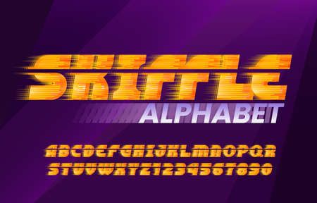 Skiffle alphabet font. High speed effect letters and numbers. Stock vector typeface for your design in sport style.のイラスト素材