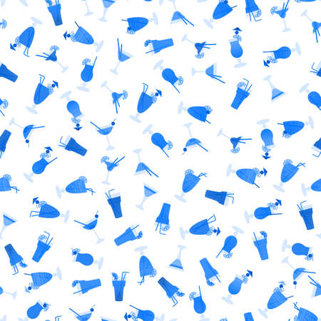Vector seamless pattern with different monochrome cocktails on a white background.のイラスト素材