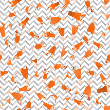 Vector seamless pattern with different monochrome cocktails on a geometric background.のイラスト素材