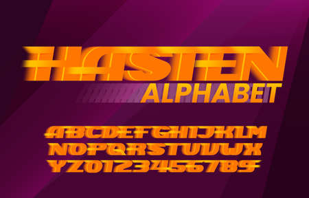 Hasten alphabet font. Fast wind effect letters and numbers. Stock vector typescript for your design in sport style.のイラスト素材
