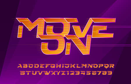 Move On alphabet font. Fast speed effect letters and numbers. Abstract blurred background. Stock vector typescript for your design in sport style.のイラスト素材