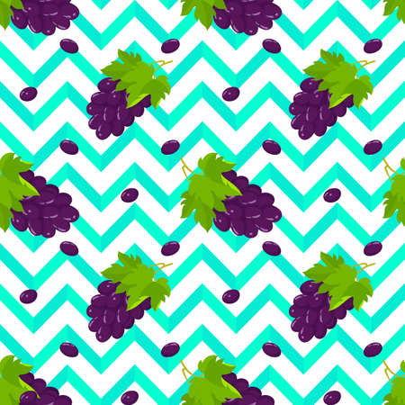 Vector seamless pattern with grape on a geometric wave background.のイラスト素材
