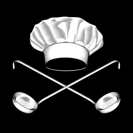 Chef's hat with two crossed ladles. Stock vector illustration.のイラスト素材