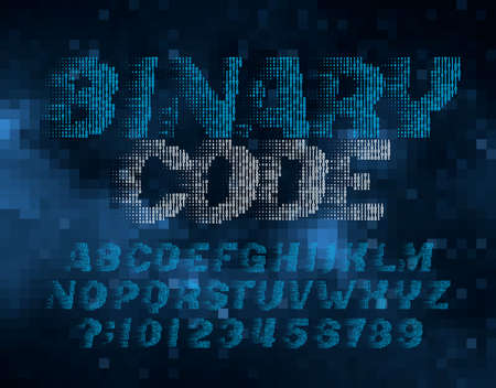 Binary Code alphabet font. Digital letters and numbers made of 1 and 0. Stock vector illustration.のイラスト素材
