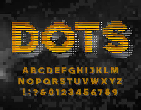 Dots alphabet font. 3D letters, numbers and symbols in 80s style. Retro-futuristic vector typeface for your typography design.のイラスト素材