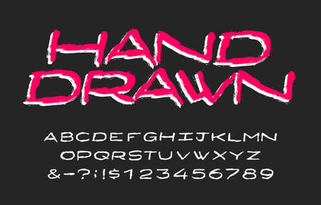 Hand Drawn alphabet font. Distressed uppercase letters, numbers and symbols. Stock vector typescript for your design.のイラスト素材