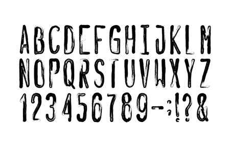 Hand Drawn alphabet font. Messy uppercase letters, numbers and symbols. Stock vector typescript for your design.のイラスト素材