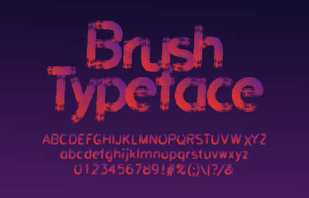 Brush stroke alphabet font. Uppercase and lowercase handwritten letters, numbers and symbols. Stock vector typescript for your typography design.のイラスト素材