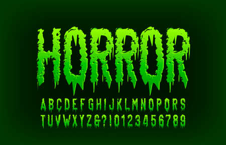 Horror alphabet font. Messy letters and numbers. Hand drawn vector typography for your Halloween typography.のイラスト素材