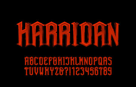 Harridan alphabet font. Messy old time letters and numbers. Stock vector illustration for your Halloween typography.のイラスト素材