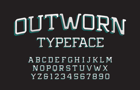 Outworn alphabet font. Scratched vintage letters and numbers. Vector typescript for your typography design.のイラスト素材