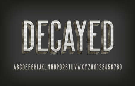 Decayed alphabet font. Scratched vintage letters and numbers. Vector typescript for your typography design.のイラスト素材