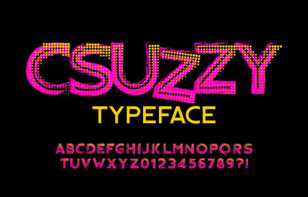 Scuzzy alphabet font. Grunge vintage letters, numbers and symbols. Stock vector typescript for your typography design.のイラスト素材