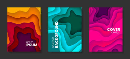 Set of abstract vector 3D paper backgrounds with vivid colors. Stock vector backdrop.のイラスト素材