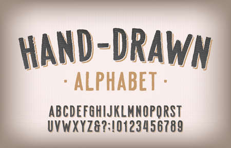 Hand-Drawn alphabet font. Vintage letters and numbers. Vector typescript for your typography design.のイラスト素材
