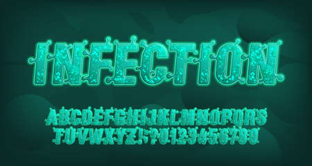 Infection alphabet font. Italic letters and numbers. Stock vector typescript for your typography design.のイラスト素材