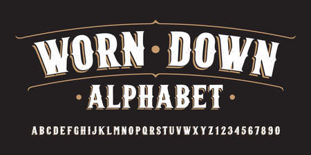 Worn Down alphabet font. Hand written letters and numbers. Stock vector typeface for your typography design.のイラスト素材