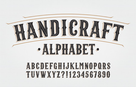 Handicraft alphabet font. Hand drawn letters and numbers. Stock vector typescript for your typography design.のイラスト素材