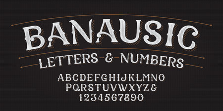 Banausic alphabet font. Hand drawn letters and numbers. Stock vector typescript for your typography design.のイラスト素材