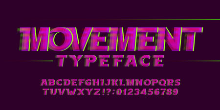 Movement alphabet font. High speed effect letters and numbers. Stock vector typescript for your design in sport style.のイラスト素材