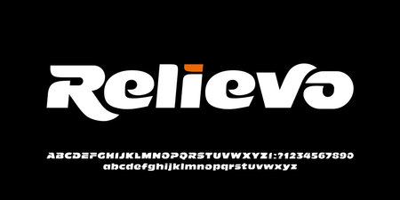 Relievo abstract alphabet font. Modern bold uppercase and lowercase letters and numbers. Stock vector typeface for your logo, sport, fashion creative design.のイラスト素材
