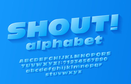 Shout alphabet font. Abstract 3d bold uppercase and lowercase letters and numbers. Stock vector typeface for your typography design.のイラスト素材