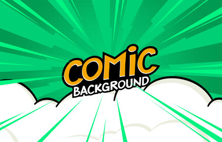 Pop art comic background with halftone elements with clouds. Cartoon vector illustration.のイラスト素材