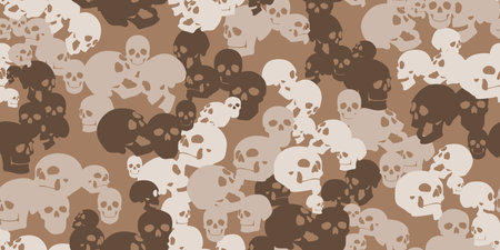 Camo seamless pattern with skulls. Camouflage in sand colors. Military vector background for your design. Stock vector background.のイラスト素材