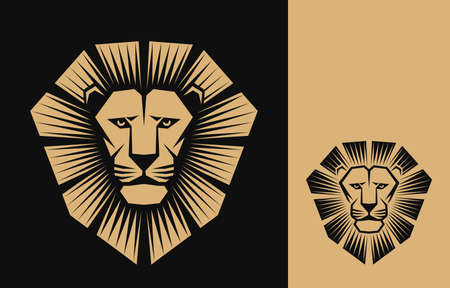 Lion head  or icon in one color. Inversion version included. Stock vector emblem.のイラスト素材
