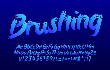 Brushing alphabet font. Brush stroke letters, numbers and symbols. Uppercase and lowercase. Hand written vector typeface for your design.のイラスト素材