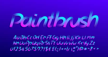 Paintbrush alphabet font. Brush stroke letters, numbers and symbols. Uppercase and lowercase. Hand written vector typeface for your design.のイラスト素材