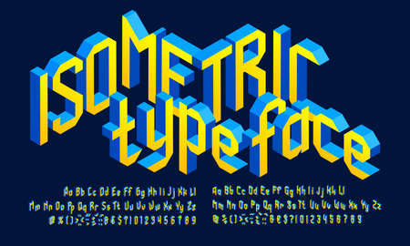 3D isometric alphabet font. 3d letters, numbers and punctuation. Uppercase and lowercase. Stock vector typescript for your typography design.のイラスト素材