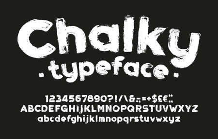 Chalky alphabet font. Hand drawn uppercase and lowercase letters, numbers and symbols. Stock vector typescript for your design.のイラスト素材