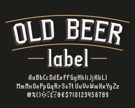 Old Beer label alphabet font. Vintage letters, numbers and symbols. Uppercase and lowercase. Stock vector typeface for your typography design.のイラスト素材