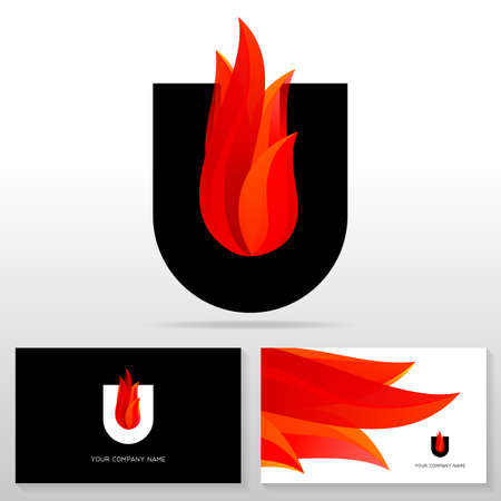 Letter U design - vector emblem with spurts of flame. Business card templates. Stock vector illustration.のイラスト素材