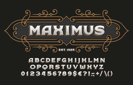 Maximus alphabet font. Vintage letters, numbers and symbols for label, badge or emblem design. Stock vector typescript for your typography design.のイラスト素材